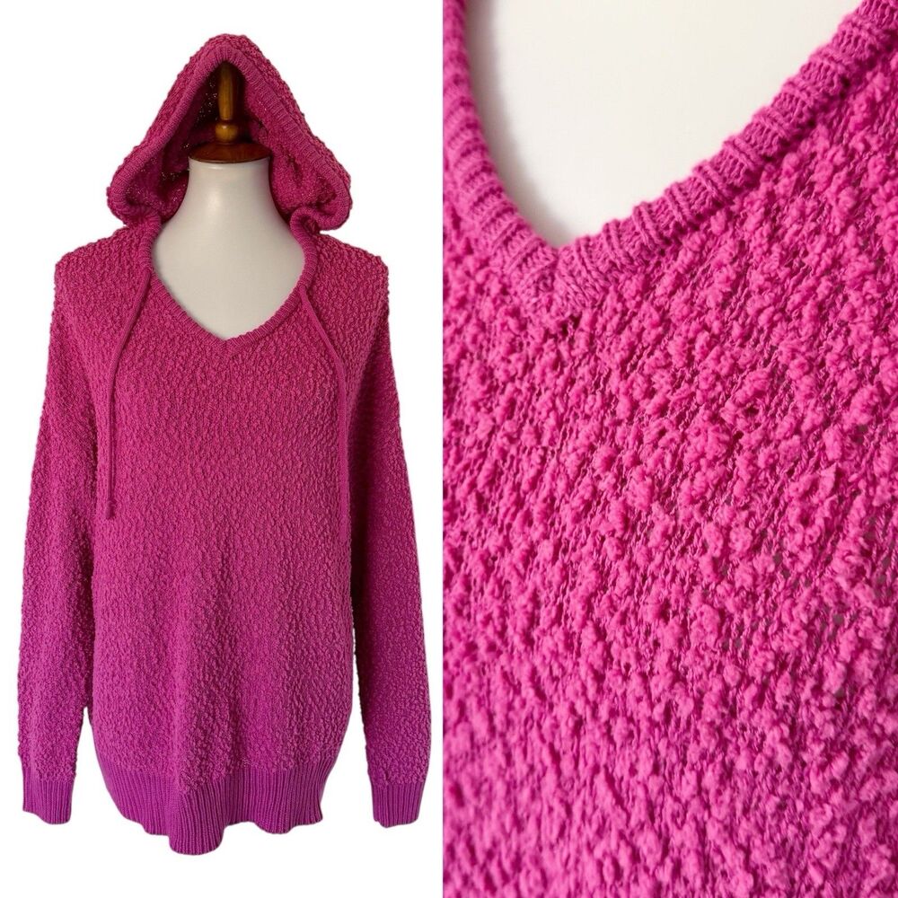 Maurices Pink Popcorn Knit Hooded Textured Sweater Popover Pullover 0X 14W